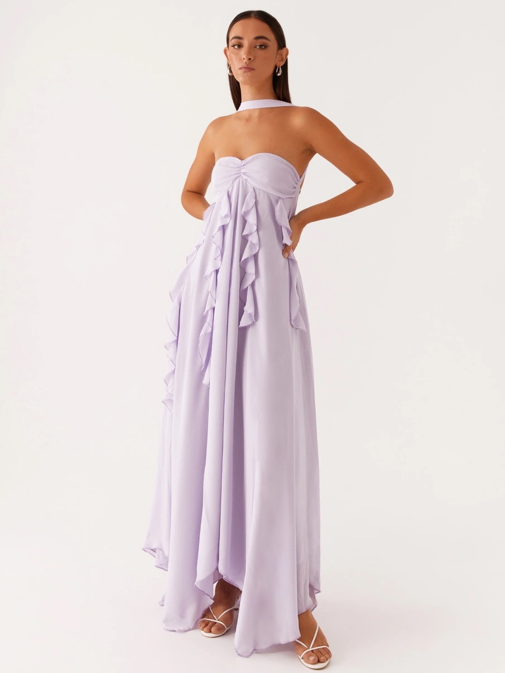 Peppermayo Lilac Strapless Ruffle Maxi Dress